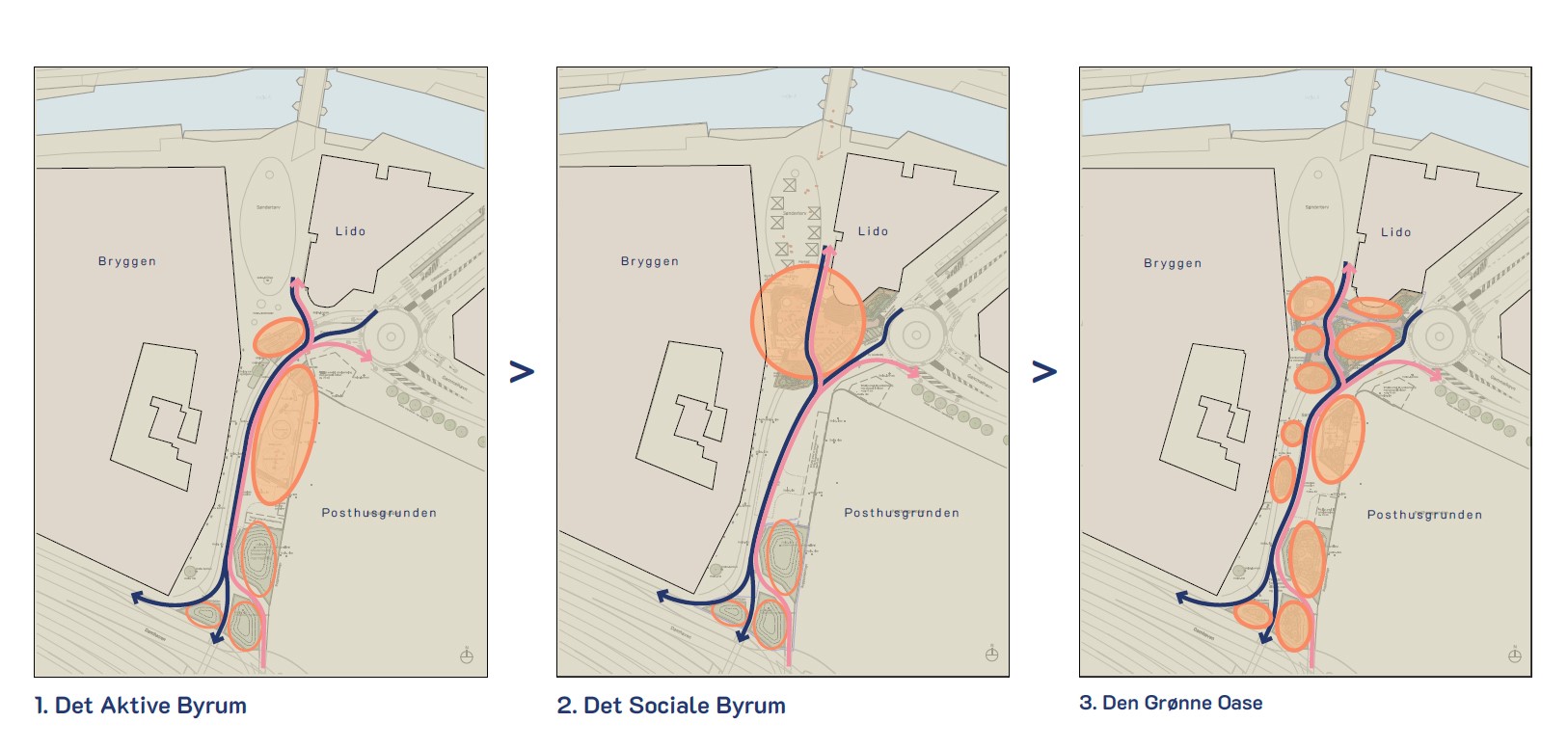 Tre forslag til cykelforløb i Sønderbrogade